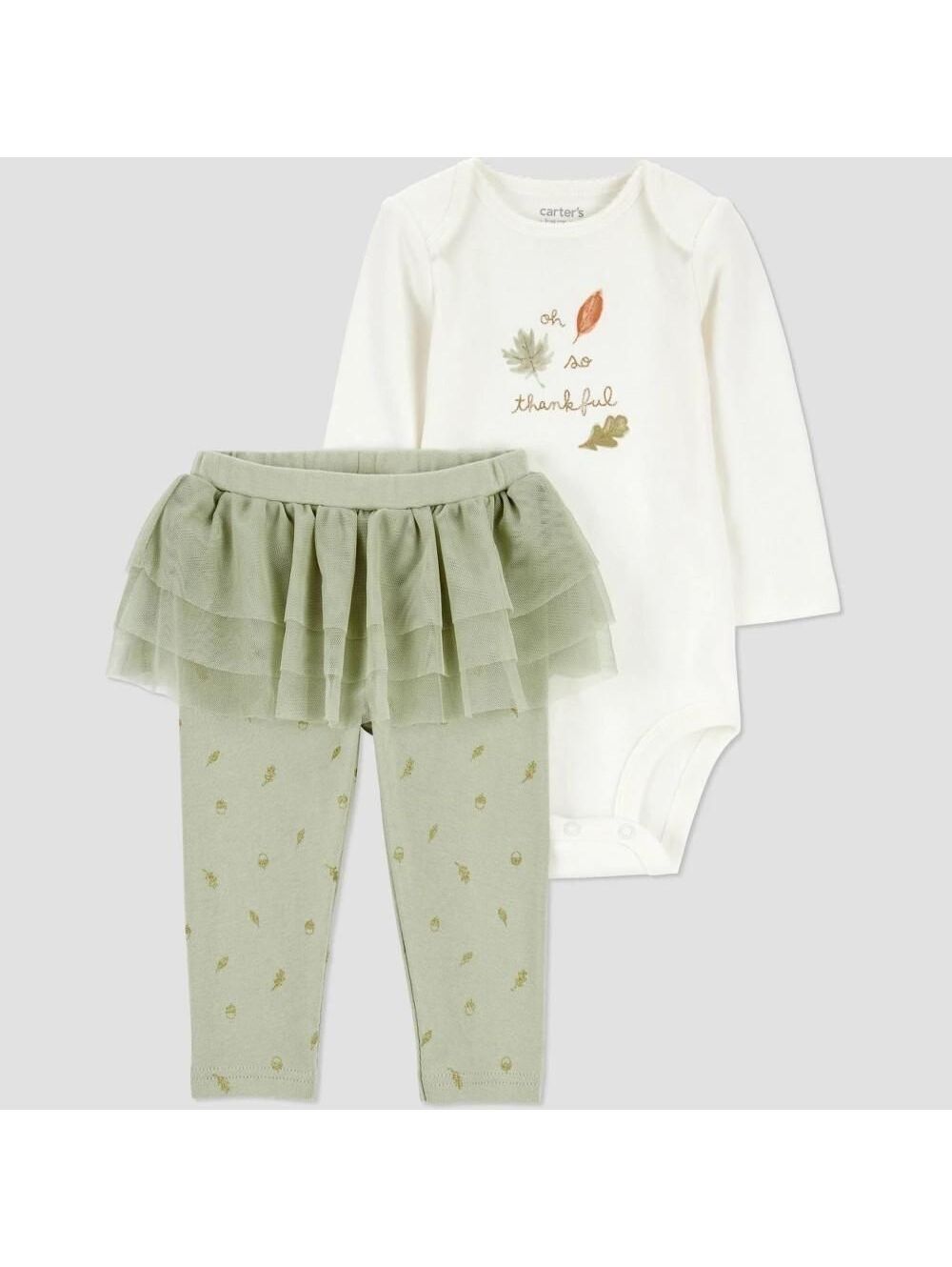 Carter's Baby Girls' 2pc Thanksgiving Thankful Tutu Top & Bottom Set - Green 18M